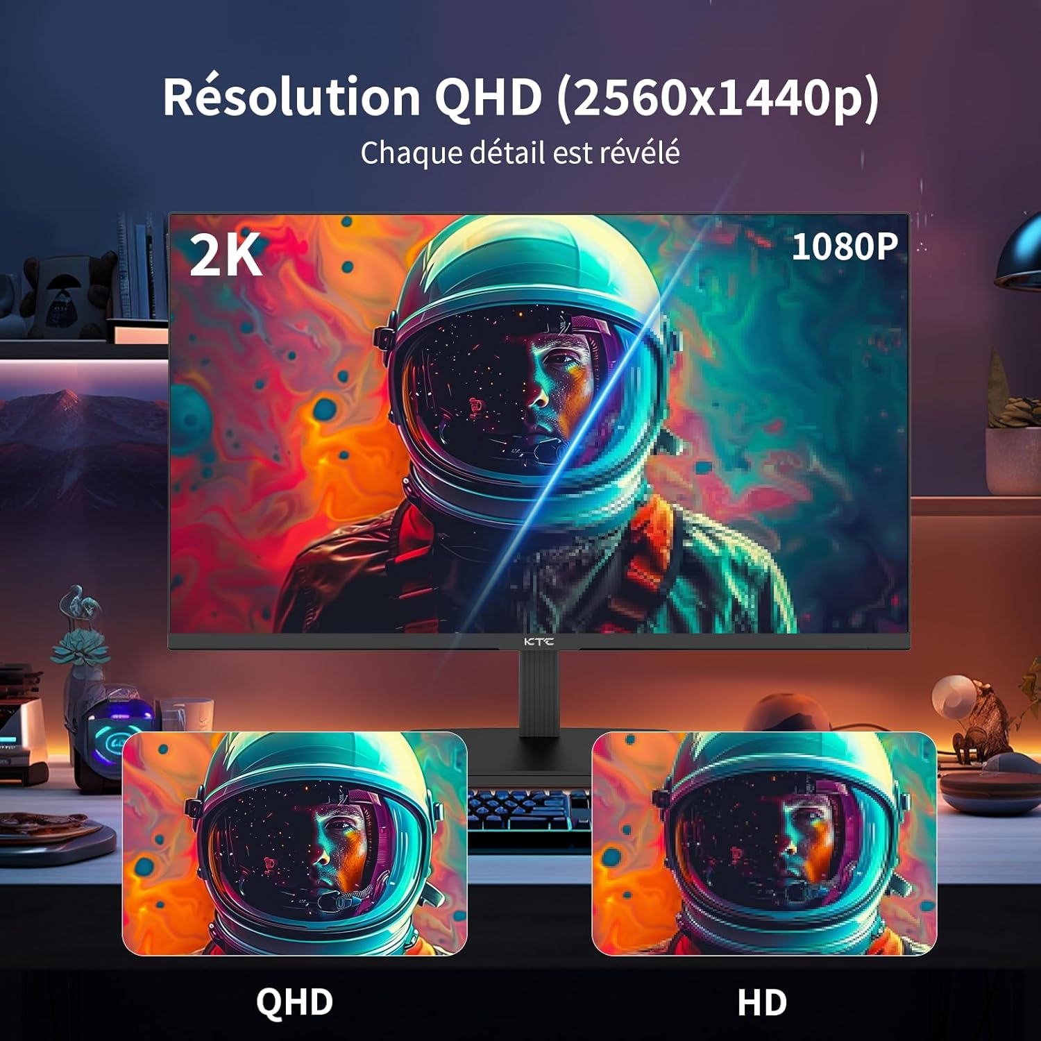 KTC Ecran PC 24 Pouces, QHD 2K 100Hz IPS Moniteur image